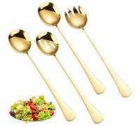 AKONE Salad Servers Stainless Steel Set of 4, Salad Servers Set with Fork and Spoons, 28 x 5.5 cm, Salad Spoon Serving Cutlery for Kitchen, Dining Room, Family Camping and Picnic (Gold)