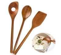 AKONE Set of 3 Wooden Cooking Spoons, Kitchen Utensils for Non-Stick and Clay Pots