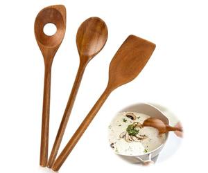 AKONE Set of 3 Wooden Cooking Spoons, Kitchen Utensils for Non-Stick and Clay Pots