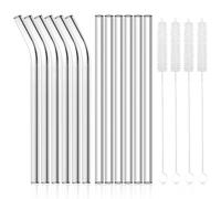 AKONEGE 12 Pack Reusable Glass Straws - Clear Glass Drinking Straws, 8.5''x10MM, 6 Straight & 6 Bent, 4 Cleaning Brushes for Smoothies, Milkshakes, Tea, Juice, Hot & Frozen Drinks