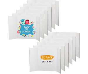 AKONEGE 12 Pack White Tri-Fold Display Board 400x666mm Foldable Presentation Poster Board, Corrugated Cardboard for Business & School Projects, Science Fair Display, Art Exhibits