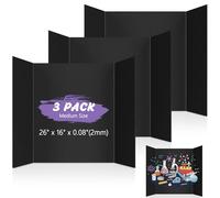 AKONEGE 3 Pack Black Tri-Fold Presentation Board 400x666 mm Medium Size Display Board Lightweight & Foldable Posterboard for Drawing, School Projects, Showcasing Artwork