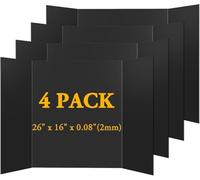 AKONEGE 4 Pack Black Tri-Fold Presentation Board 400x666 mm Medium Size Display Board Lightweight & Foldable Posterboard for Drawing, School Projects, Showcasing Artwork