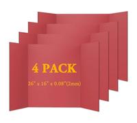 AKONEGE 4 Pack Red Tri-Fold Presentation Board 400x666 mm Medium Size Display Board Lightweight & Foldable Posterboard for Drawing, School Projects, Showcasing Artwork