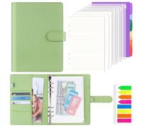 AKONEGE A5 Ring Binder 6 Ring PU Leather Refillable Notebook with 135PCS A5 Refill Papers, 3PCS Binder Pockets, 6PCS Index Dividers, Sticky Tabs, Planner Organizer for Travel Work School, Matcha Green