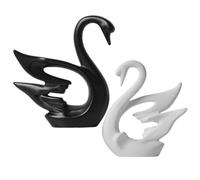 AKOOSY 1 Pair Ceramic Swan Statues Black White Nordic Desktop Decor
