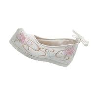 AKOOSY 1 Pair Chinese Retro Thick Soled Silk Shoes for Women Unique Performance Footwear Embroidered Hanfu Style Comfortable Fashionable Dance Shoes for Cultural Events and Daily Wear White