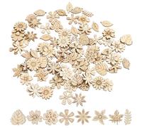AKOOSY 100pcs Mixed Wooden Leaf Flower Pattern Wood Slice Blanks Natural Khaki Wood Resist Warping Require No Professional Tools Creative Organic Craft Supplies for Daily Household