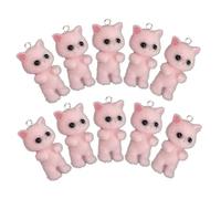 AKOOSY 10pcs Cat Keychain Cute Charms for Bracelets and Necklaces Diy Jewelry Making Accessories Small Flocking Charms for Cat Lovers for