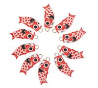 AKOOSY 10pcs Japanese Style Alloy Hanging Carp Pendants for Jewelry Making Red Carp Charms for DIY Necklace Bracelet Key Chain Accessories Skin-safe Bright Color Craft Charms
