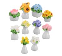 AKOOSY 10pcs Miniature Dollhouse Potted Plants Ornaments with Artificial Succulent Flowers Resin Craft Mini Bonsai Decorations for Fairy Garden Table Centerpiece and Shelf Styling