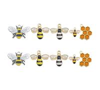 AKOOSY 10pcs Miniature Honeycomb Bee Charms with Oil Drip Coating Lightweight Alloy Animal Pendants for DIY Jewelry Making Bracelets Earrings Keychains Craft Supplies