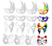 AKOOSY 12 Pcs White Paper Masquerade Masks Blank Costume Masks for Painting and Decorating Lightweight Sturdy Design with Butterfly Cat Swan Styles for Halloween Party Cosplay and Role