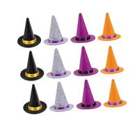 AKOOSY 12pcs Mini Felt Witch Hats for Crafts Small Top Hats in Halloween Colors Sturdy Reusable Tiny Decorations for Dollhouse Party Favors and DIY Craft Accessories