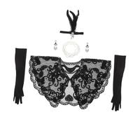 AKOOSY 1920s Flapper Costume Set with Gloves and Shawl Wraps Vintage Ladies Accessories for Roaring 20s Themed Parties Beaded Necklaces and Headband Included