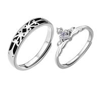 AKOOSY 1Pair Adjustable Couple Promise Rings Rhinestone Embellished Finger Jewelry for Engagement Stylish and Romantic for Bride and Groom for All Occasions