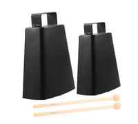 AKOOSY 2 Sets Hand Percussion Cowbells with Mallet Sticks Metal Cowbell Noise Makers for Drum Lightweight Friendly Orff Instrument for Early Education School Sporting Events