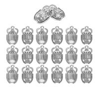 AKOOSY 20 Pcs Ancient Egyptian Silver Sacred Beetle Charm Pendants DIY Jewelry Accessories for Necklace Bracelet Making, Beetle Beads Connectors for Crafting