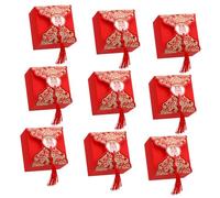 AKOOSY 20 Pcs Red Portable Wedding Candy Boxes Chinese Style Gift Holder with Peony Double Happiness Tassel Design Medium for Party Favors and Sundries Packaging