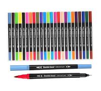 AKOOSY 24 Pcs Dual Tip Watercolor Brush Pens Water Based Multi Color Markers with Fine and Broad Tips for Painting Scrapbooking Note Taking Fade Resistant Colors Portable and Lightweight
