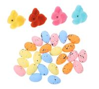 AKOOSY 28pcs Easter Foam Eggs and Simulation Bunny Lightweight DIY Craft Decorations for Party and Home Colorful Speckled Egg and Flocking Bunny Adornments for Seasonal Celebration
