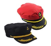 AKOOSY 2pcs Adjustable Embroidered Captain Hat for Adults Lightweight Breathable Sailor Cosplay Hat for Themed Parties and Navy Events Stylish Black Red Yacht Costume Accessory