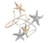 AKOOSY 2Pcs Adjustable Metal Upper Arm Cuff Bracelets - Spiral Nautical Swirl Star Design - Gold and Silver Open Coil Armband for Women’S Summer Beachwear and Tropical Vacation