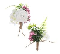 AKOOSY 2Pcs Artificial Rose Corsage Brooch Set for Bridegroom and Bride, White PE Simulation Rose Boutonniere Pins for Wedding Banquet and Business Ceremony