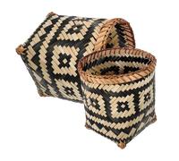 AKOOSY 2Pcs Bamboo Woven Waste Paper Basket with Flower Arrangement Function Trash Can for Bedroom and Household Storage Lightweight and Decorative Design