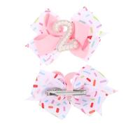 AKOOSY 2pcs Birthday Hair Bow Clips for Number Pearl Accent Barrettes Sweet Bowknot Hair Accessories for Birthday Parties Showers and Everyday Wear