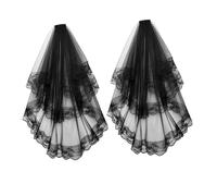 AKOOSY 2pcs Black Bridal Veil Double Lace Tulle with Comb Elegant Wedding Veils for Women and Gothic Vintage Style Mesh Fabric Hairstyle Friendly Accessories