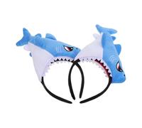 AKOOSY 2pcs Blue Soft Shark Headbands with Cartoon Ears - Cute Shark Accessories, Spa Face Wash Headband for Ocean Theme Party and Festival