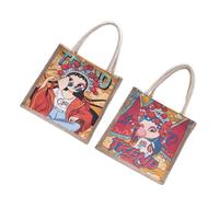 AKOOSY 2pcs Chinese Style Canvas Tote Bags with Zipper Capacity Casual Handbags for Shopping Travel Daily Use Printed Peking Opera Pattern