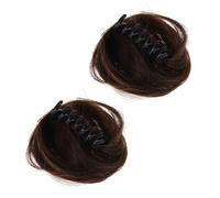 AKOOSY 2pcs Clip Hair Bun Extensions for Women and Soft Natural-look Faux Updo Ponytail Hairpiece with Bun Clips Elegant Lightweight Hair Bobbles for Weddings Parties Daily Wear Brown