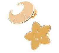 AKOOSY 2pcs Cute Japanese Five Point Star and Moon Enamel Brooches Zinc Alloy Metal Lapel Pins with Exposure Secure Fastening for Jackets Hats Backpacks Accessories