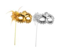 AKOOSY 2pcs Elegant Flower Side Handheld Masquerade Masks with Stick for Women Durable Carnival Face Mask Party Costume Accessory for Balls Weddings Halloween