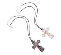 AKOOSY 2pcs Glass Cross Pendant Necklace Handmade Christian Religious Charm for DIY Craft Smallbatch Unique Black White Ornaments Versatile Stylish Accessories