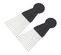 AKOOSY 2pcs Hair Pick Afro Pick Stainless Steel Abs Black Scalp-safe Combing Comb for Men, Barber Styling and Slicked-back Hair