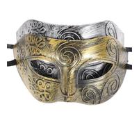 AKOOSY 2pcs Halloween Retro Roman Half Face for Men Silver | Plastic Strap Back Design, One Size Fits Most Adult Faces, Costume Cosplay and Carnival Theme Parties