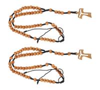 AKOOSY 2pcs Handmade Wooden Cross Necklace with Rosary Beads for Men and Women Earthy Bead Necklace for Religious Occasions and Car Decoration Vintage Style