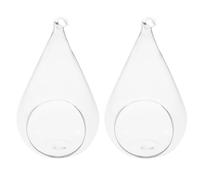 AKOOSY 2Pcs Hanging Glass Vase Set 9X12Cm Tear Drop Flower Vase Adornment with Rope Hanging Bud Decor for Home Garden and Patio Random Style