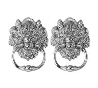 AKOOSY 2pcs Heavy Duty Zinc Alloy Lion Head Drawer Pulls Silver Cabinet Door Handles Easy to Install Retro Antique Style Decorative Hardware for Home