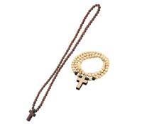 AKOOSY 2Pcs Hip Hop Cross Pendant Necklace for Men Durable Bead Necklace Stylish Christian Jewelry for Everyday Wear Unique Fashion Accessory Natural Colors