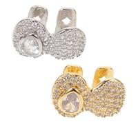 AKOOSY 2pcs Hip-hop Style Teeth Grills with Teardrop Zircon Stones Removable Gold Silver Fake Caps for Comfortable Wear Halloween Costume Party Accessory for Men Women