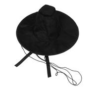 AKOOSY 2pcs Korean Style Black Mesh Top Hats with Beaded Neck Strap Lightweight Breathable Wide Brim Costume Headwear for Men and Women Vintage Tall Hat Accessory