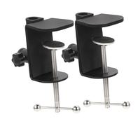 AKOOSY 2pcs Metal Microphone Holder Base with Adjustable Desk Clamp Table Mic Mount with Protective Sponge Pad Stable Multi Function Retaining Clip for Tabletop and Lamp Stand
