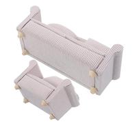 AKOOSY 2pcs Miniature Dollhouse Sofa with Pillows Fabric Upholstered Fade Resistant Realistic Artificial House Scene Decoration