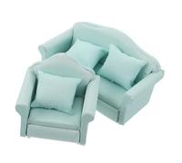 AKOOSY 2pcs Miniature Dollhouse Sofa with Wooden Frame and Pillows Vintage Green Fabric Couch and Armchair for Living Scene and Flexible Arrangement Furniture for Dollhouses