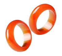 AKOOSY 2pcs Natural Red Carnelian Agate Rings for Women and Couples Hand Polished Smooth Band Chalcedony Material Romantic Matching Engagement and Wedding Jewelry
