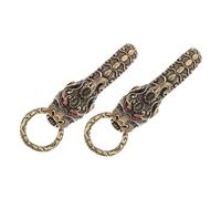 AKOOSY 2pcs Retro Brass Dragon Head Keyring Compact Metal Keychain with Secure Hook Buckle for Car Home Office Keys Men Travel Accessory Red-eyed Design